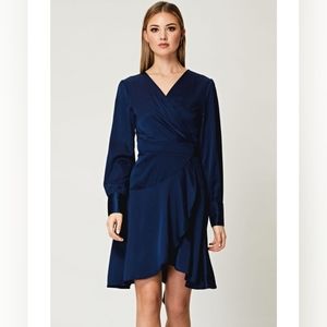 Angeleye Navy Long Sleeve Midi Wrap Dress
